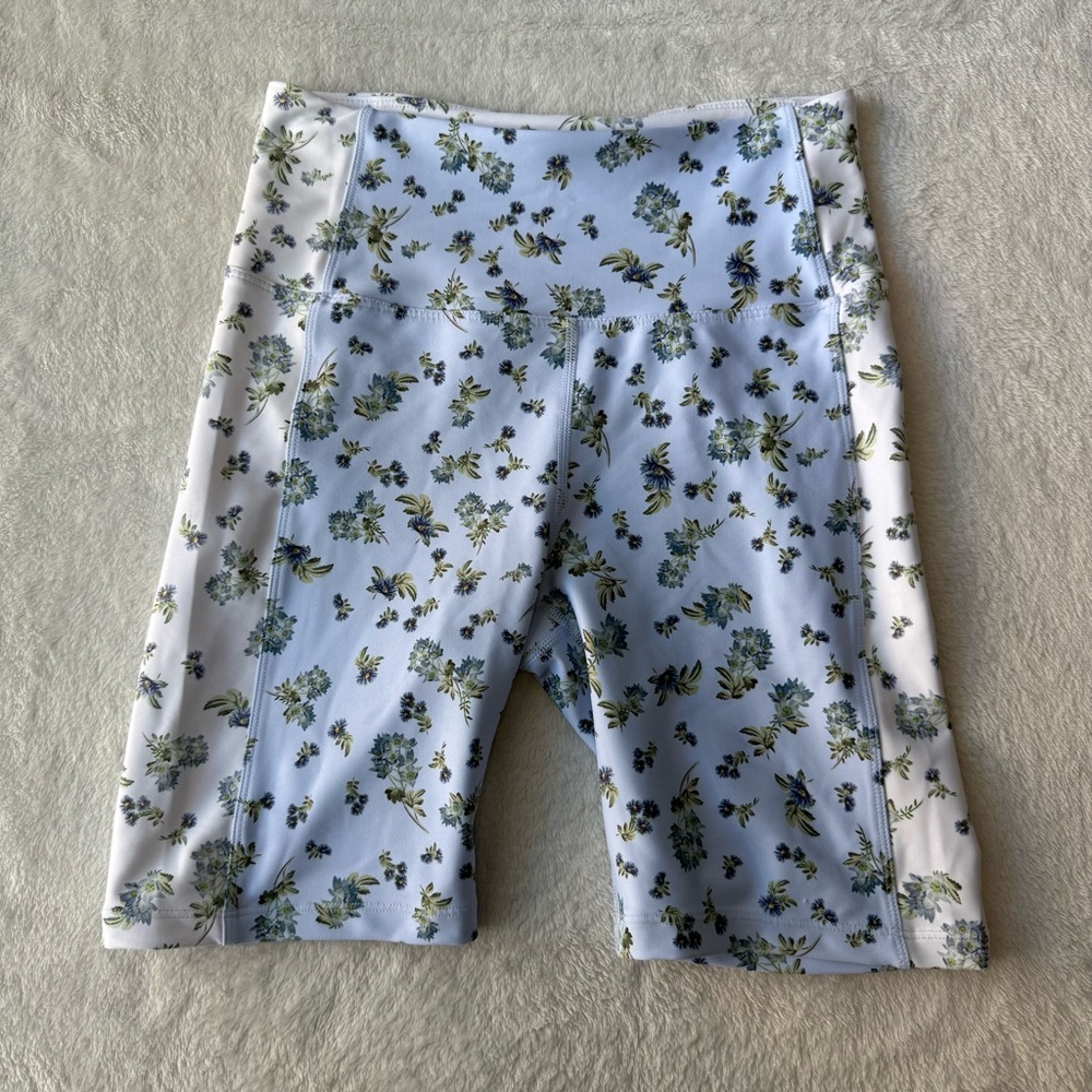SAGE Collective Blue and White Floral Bike Shorts